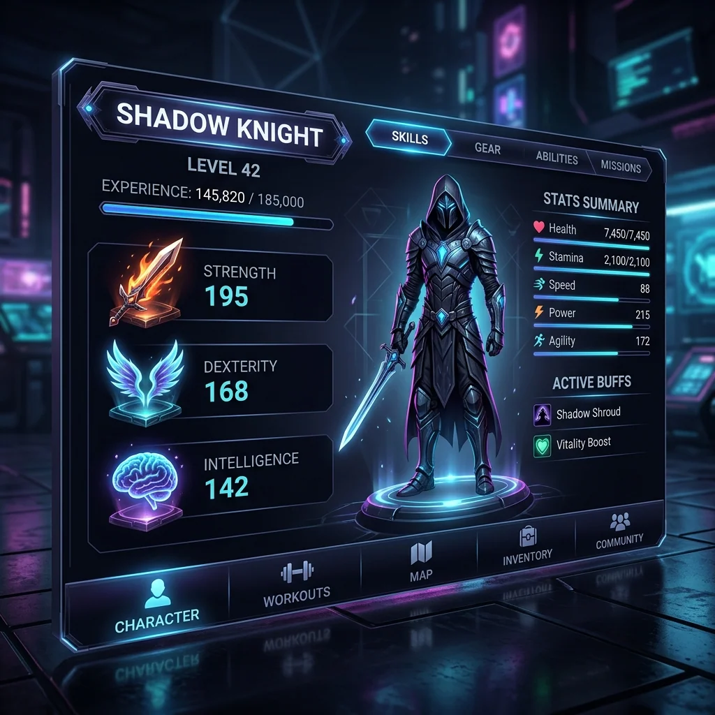 Reppy RPG Profile — nivel, atributos STR/END/AGI y racha de entrenamiento